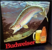 Lighted Budweiser rainbow trout beer sign 18“ x
