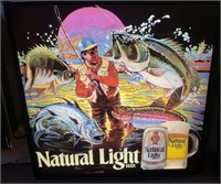 Lighted Natural Light beer fisherman sign 18“ x