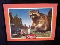 Lighted Schmidt beer raccoon sign 21“ x 16“