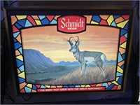 Lighted Schmidt beer antelope sign 20“ x 16“