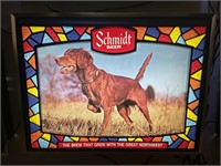 Lighted Schmidt beer Irish setter sign 20“ x 16“