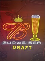 Budweiser draft lighted beer sign and glass with