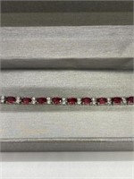 57.65 TCW Red Garnet & White Sapphire Bracelet