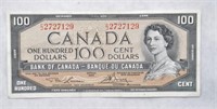 $100 Canadian 1954 Prefix A/J Lawson-Bouey