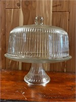 ANCHOR HOCKING RIBBED CLEAR CAKE PEDESTAL DOME
