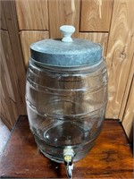 Vintage glass barrel drink dispenser missing lid