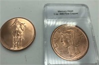 Copper Coins Mercury Head 1 oz .999 Fine Copper
