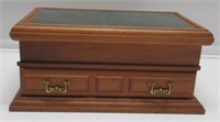 WOODEN JEWELRY BOX W/MARBLE TOP FULL OF JEWELRY
