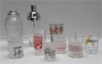 2-9" COCKTAIL SHAKERS 7-GLASSES 1-SHOT GLASS NICE