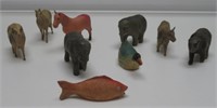 9 CELLULOIDE ANIMALS 2" TALL INCLUDES