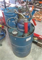 50 Gallon barrel with some oil, barrel pumps,