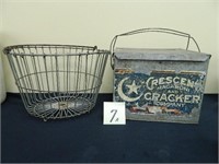 Crescent Galvanized Cracker Box & Wire Egg -