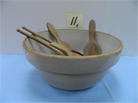 Crock Bowl (12 3/4" - Base Chips) & Wood Kitchen -