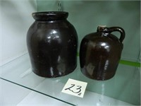 1 Gal. Brown Crock Jug & 2 Gal. Brown Crock Snuff-