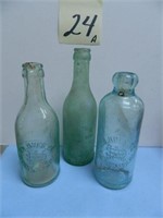 (2) A.D. Heusing Embossed Bottles & East Moline -