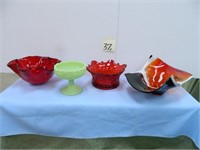 Murano Glass Style Dish, Fostoria Pigeon Blood -