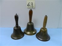 (3) Brass Medium Size School House Hand Bells