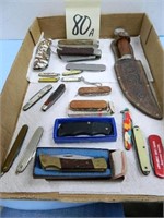Flat of (19) Assorted Size Pocket Knives, Hunting-