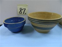 5" Blue Crock Bowl & 7 1/4" Blue Banded Crock Bowl