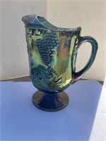 Vtg. blue carnival glass pitcher