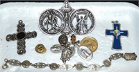 Lot Of Religious Items Cross Bracelet Badge Medal
