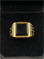 Gold Stainless Steel Black Onyx Ring