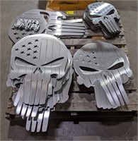 Pallet lot of bare metal wall art, including