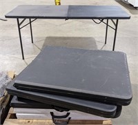 Pallet lot of black and white folding tables. 6'