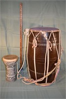 2 Primitive drums:  24" example made in India, inl