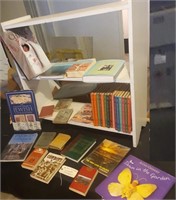 2 tier wooden bookcase Golden Encyclopedias, books