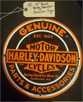 12" Harley Davidson porcelain over metal sign 1952