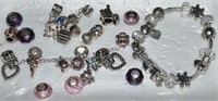 Lot Of Pandora Style Charms And Bracelet