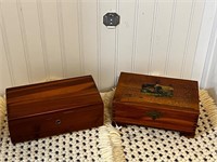 Pair of wooden boxes trinket boxes