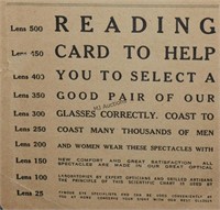 Antique Scientific Reading Card For Eye Glasses
