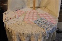 LARGE LOT OF CROCHETED DOILIES - BLUE, PINK, WHITE