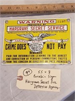 5.5x8 porcelain sign Hargrave Secret Svc Detective