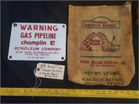 10x7 Champlin gas pipeline sign & burlap bean bag