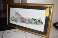 FRAMED & MATTED PICTURE - LARGE CAT - SIGNED - 332