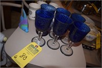 ANTIQUE BLUE GLASS WINE GLASSES WITH SILVER INLAY