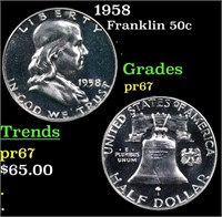 Proof 1958 Franklin Half Dollar 50c Grades GEM++ P