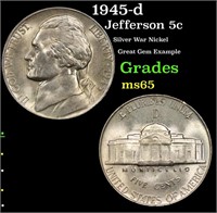 1945-d Jefferson Nickel 5c Grades GEM Unc