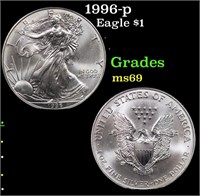 1996-p Silver Eagle Dollar $1 Grades ms69