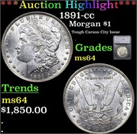 1891-cc Morgan Dollar $1 Graded ms64 By SEGS