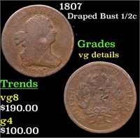 1807 Draped Bust Half Cent 1/2c Grades vg details