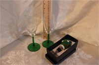 CHRISTMAS BALL WINE STOPPER AND 2 STEMS
