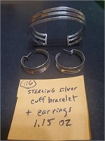 1.15 oz sterling silver cuff bracelet & earrings