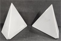 Pair Of White Marble Pyramid Bookends