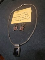 .81 oz sterling silver onyx necklace earrings