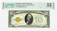 1928 $10 GOLD CERTIFICATE PMG 53