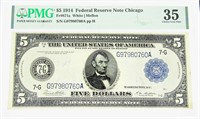 1914 $5 FEDERAL RESERVE NOTE PMG 35